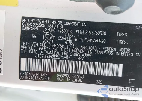 2014 Toyota 4Runner Limited z USA, uszkodzony, nr VIN JTEZU5JR2E5075987